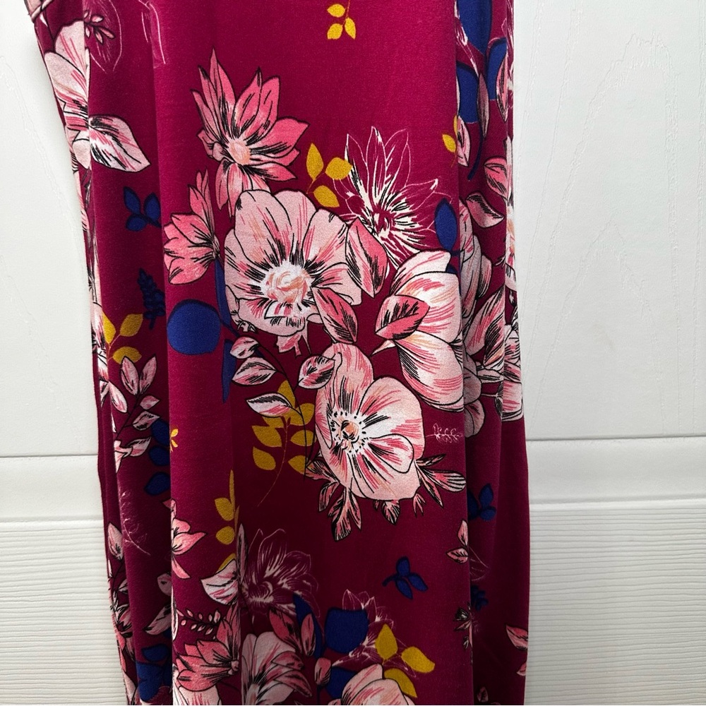 French Grey Burgundy Floral Mini Dress M Sleeveless Stretch - Picture 3 of 11